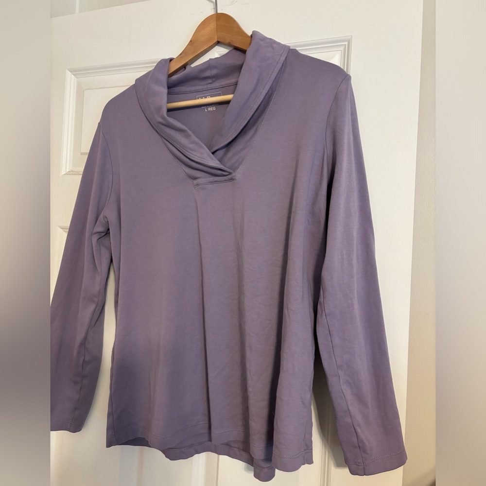L.L. Bean Lavender Shawl-Collar Long-Sleeved Top, Size L.